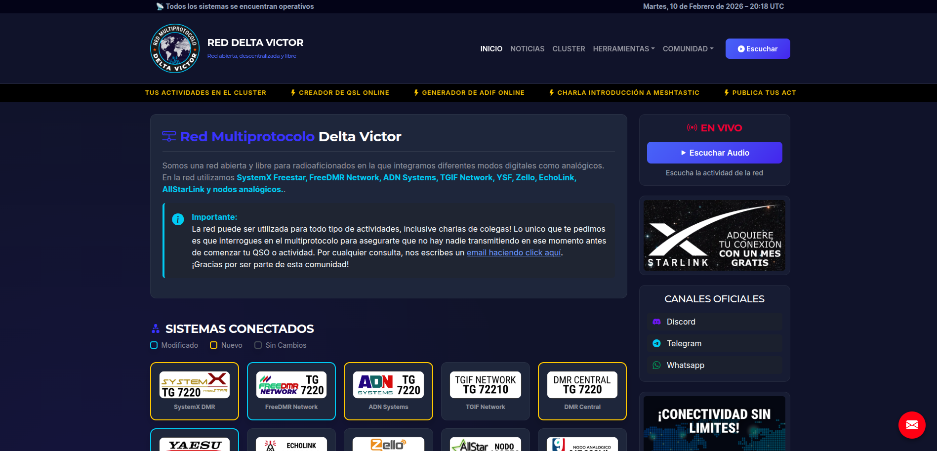Plataforma institucional para radioaficionados Red Delta Victor - System Tux